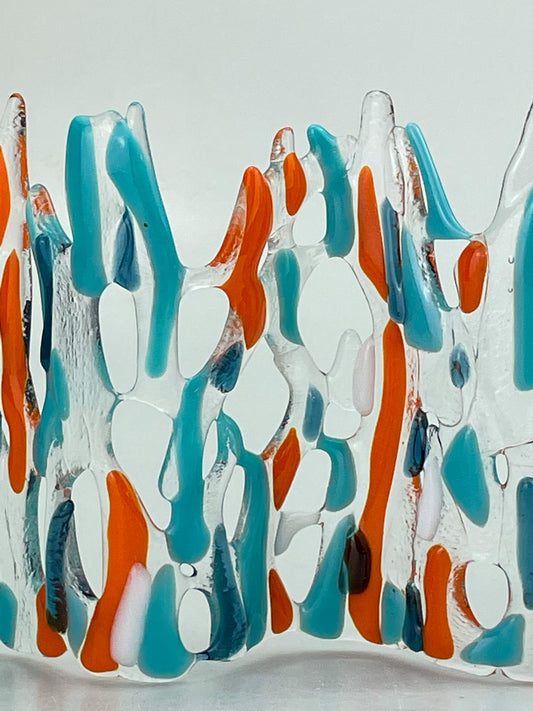Abstract Aqua Orange Glass Sculpture