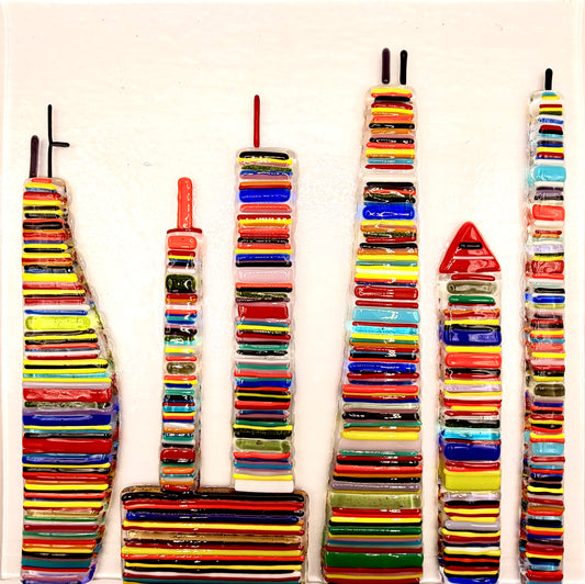 Striped City Glass Art Framed Large