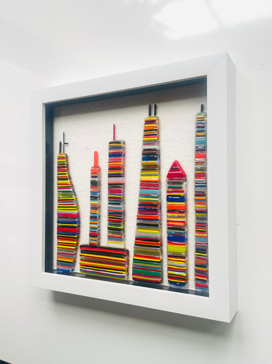 Striped Glass Skyline Framed Wall Art
