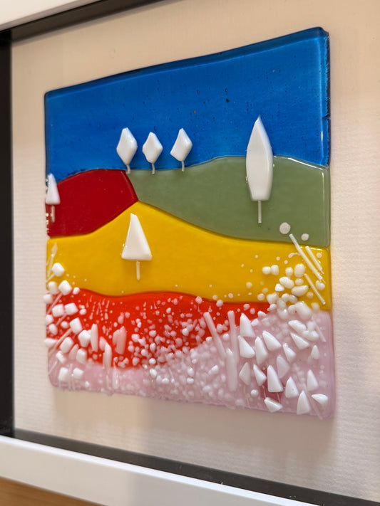 Sunset Quilt Glass Landscape Framed Art