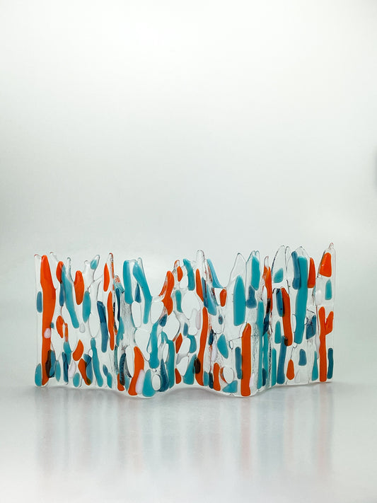 Abstract Aqua Orange Glass Sculpture