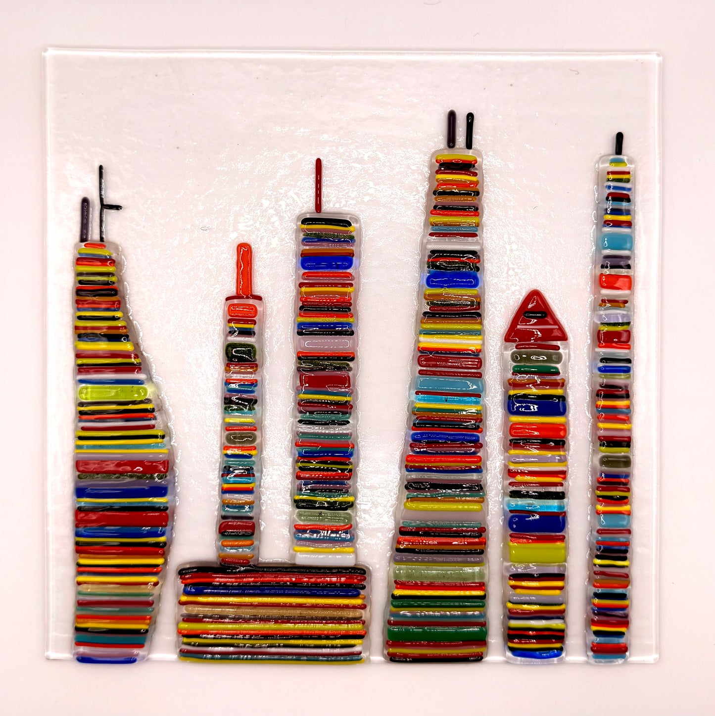 Striped City Glass Art Framed Large