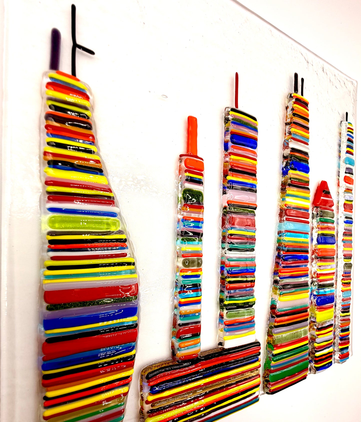 Striped City Glass Art Framed Large