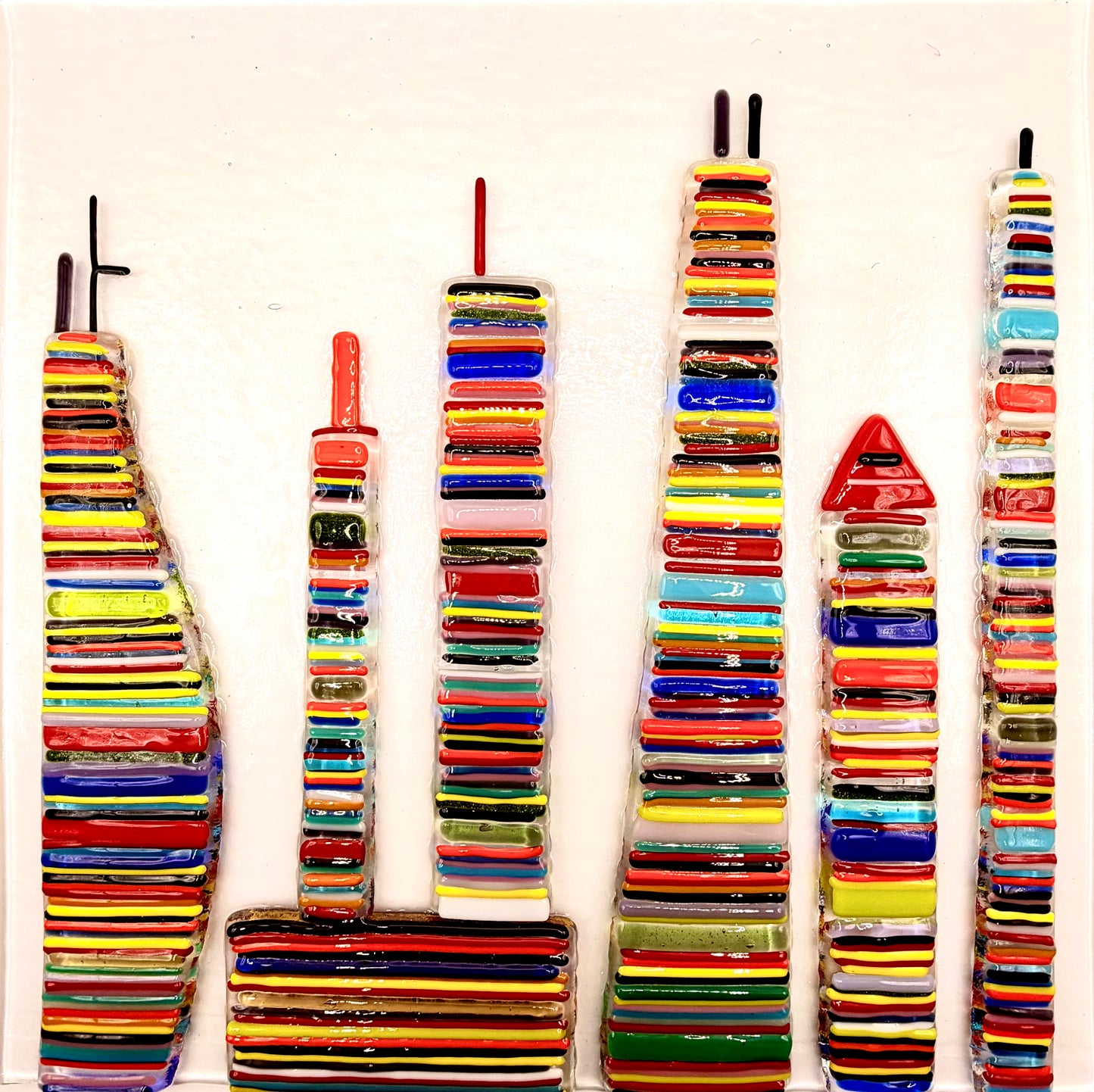 Striped City Glass Art Framed Large