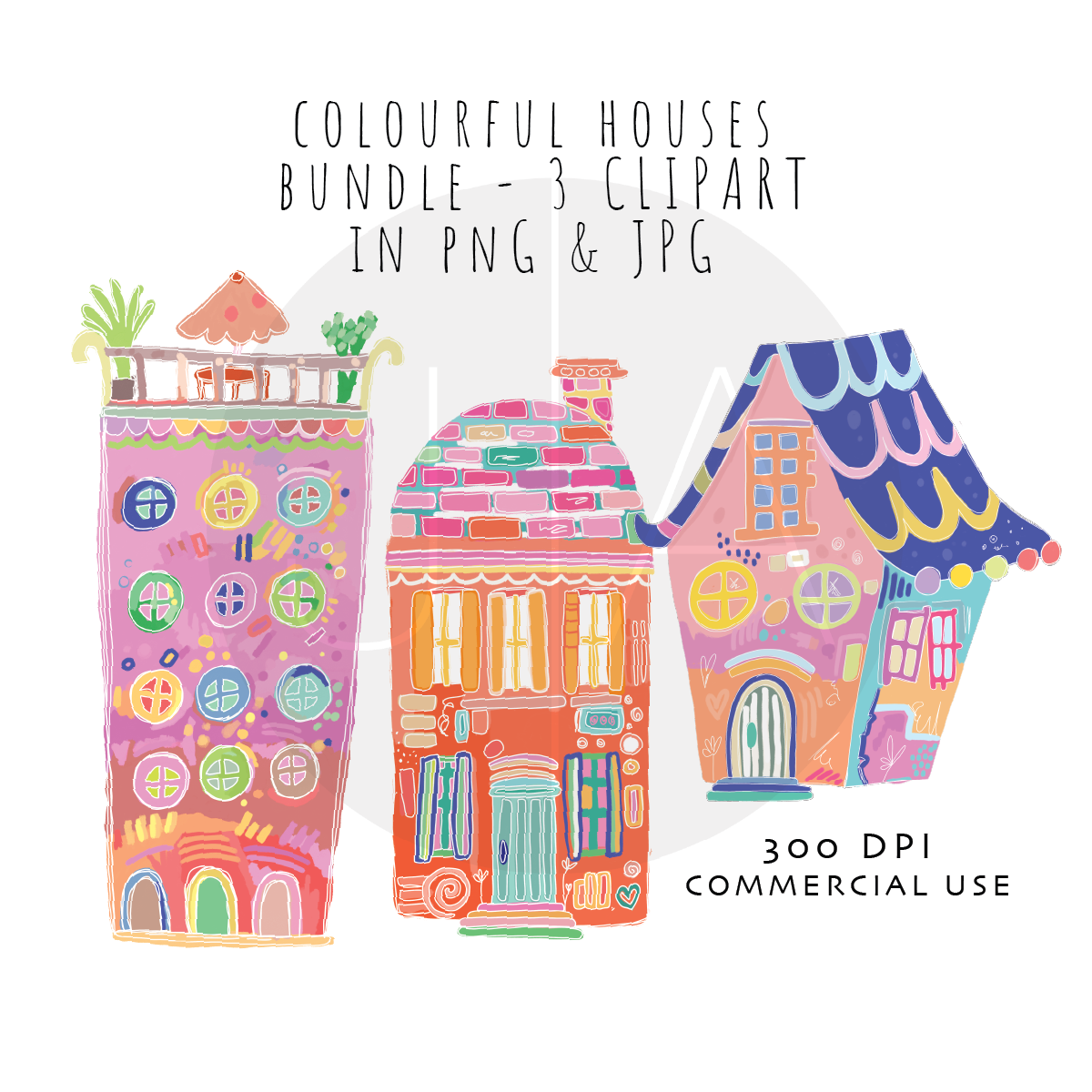 HOUSE CLIPART SET OF 3 ILLUSTRATIONS