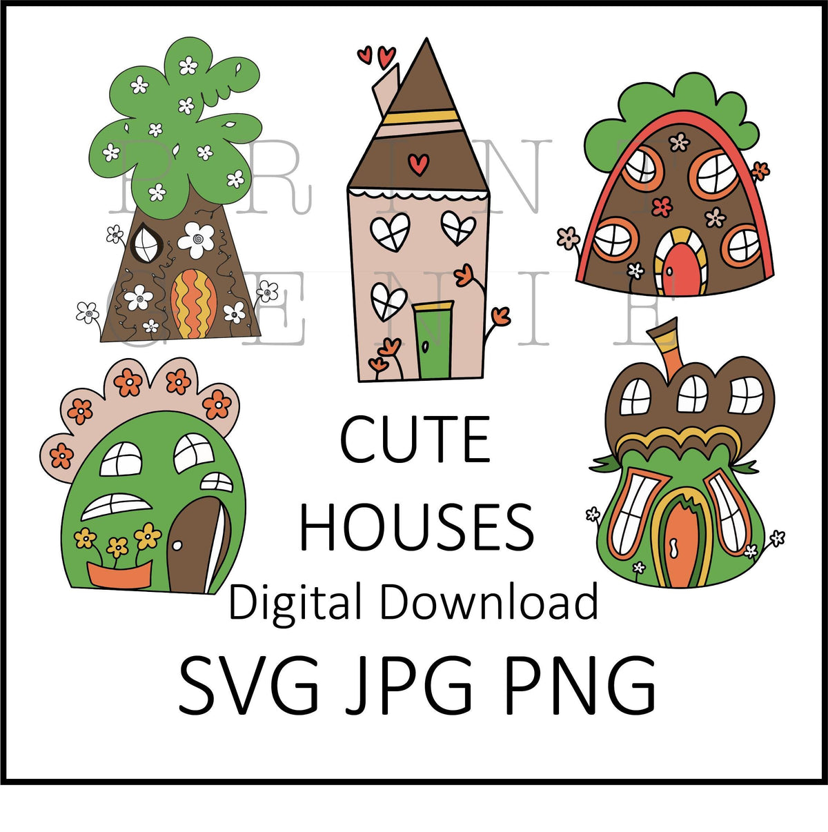 Cute House Clipart Bundle PNG SVG JPG | Whimsical Fairy House Clipart