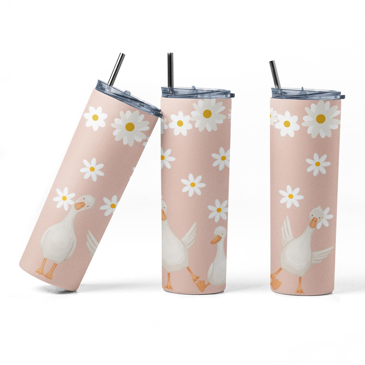 Goose Duck Tumbler Wrap PNG | Daisy Floral 20oz Skinny Tumbler Design