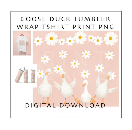 Goose Duck Tumbler Wrap PNG | Daisy Floral 20oz Skinny Tumbler Design