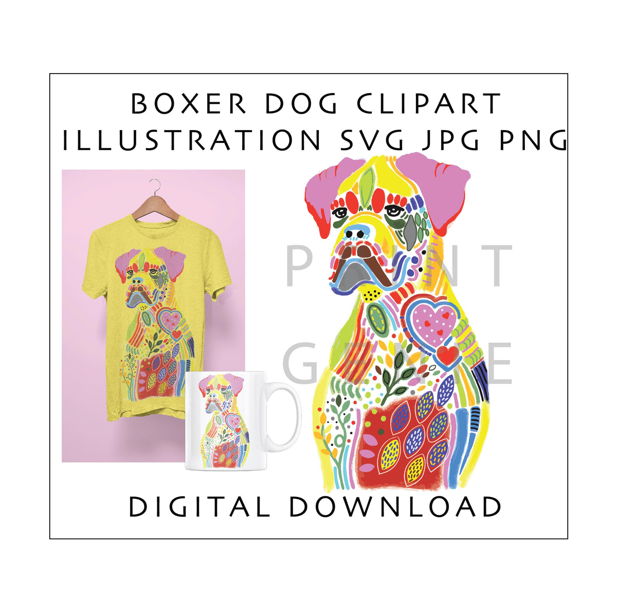 Boxer Dog SVG PNG Bundle | Colorful Boxer Clipart
