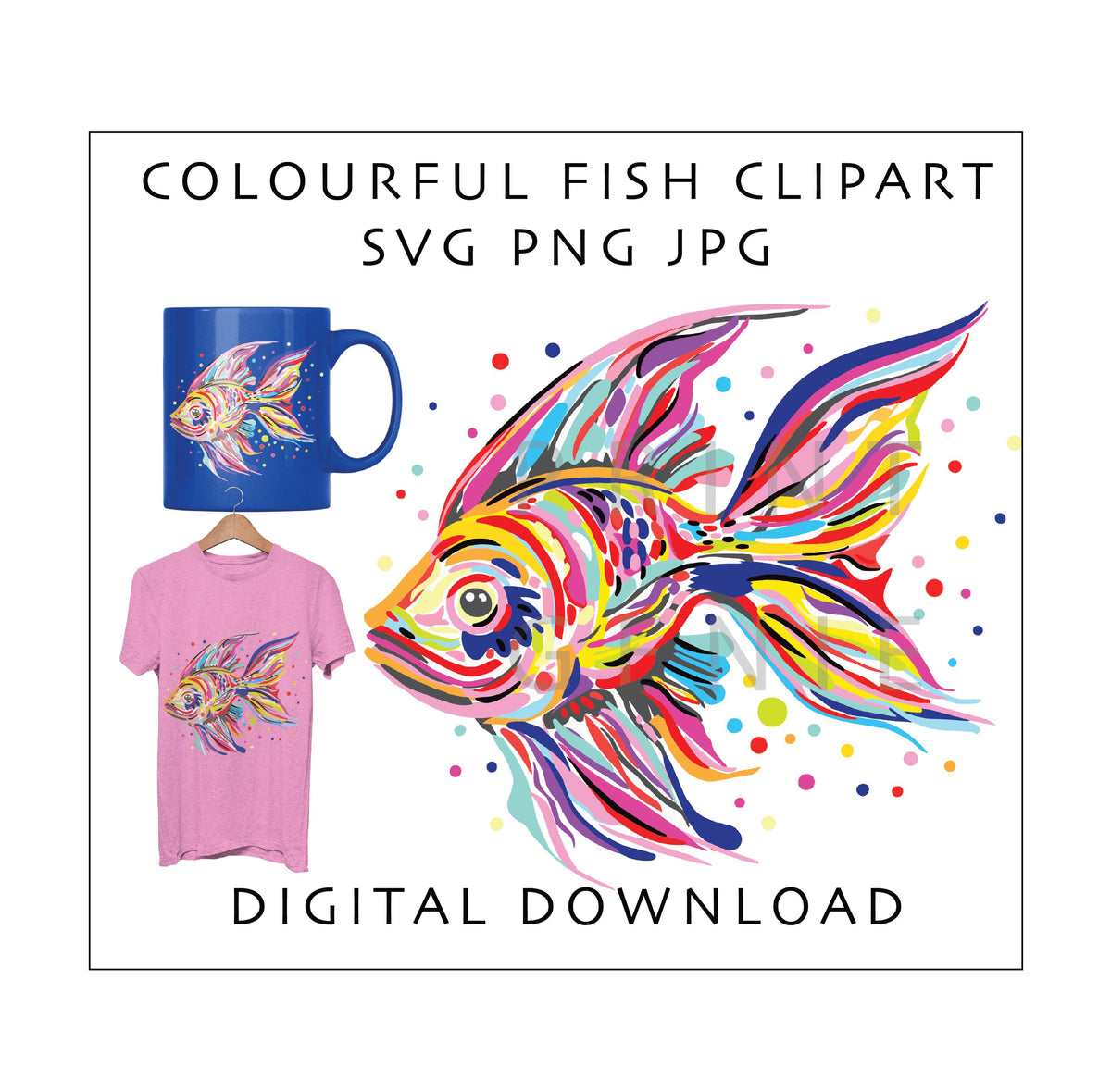 Colourful Fish Clipart PNG SVG JPG | Tropical Fish Illustration