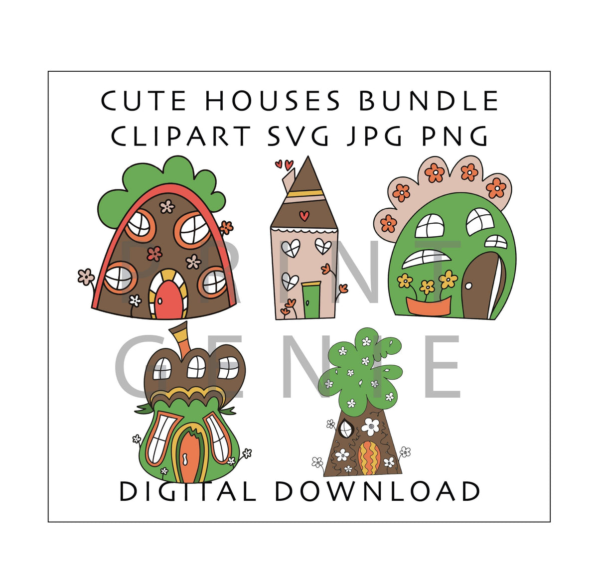 Cute House Clipart Bundle PNG SVG JPG | Whimsical Fairy House Clipart