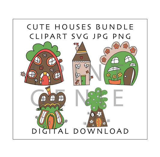 Cute House Clipart Bundle PNG SVG JPG | Whimsical Fairy House Clipart
