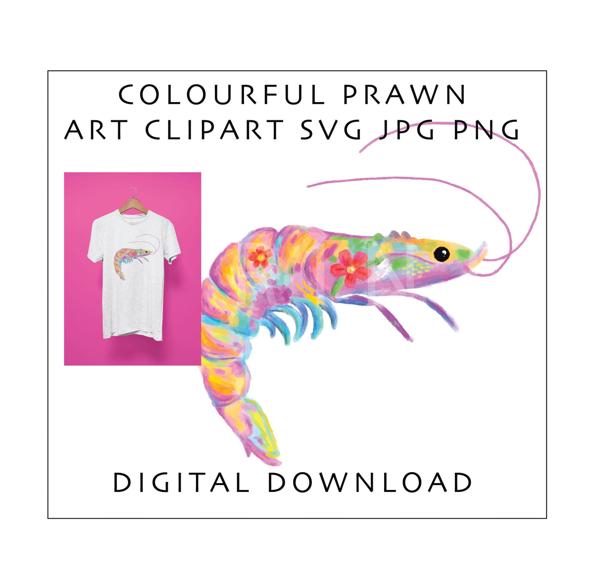 Colourful Prawn Clipart PNG SVG JPG | Tropical Fish Illustration