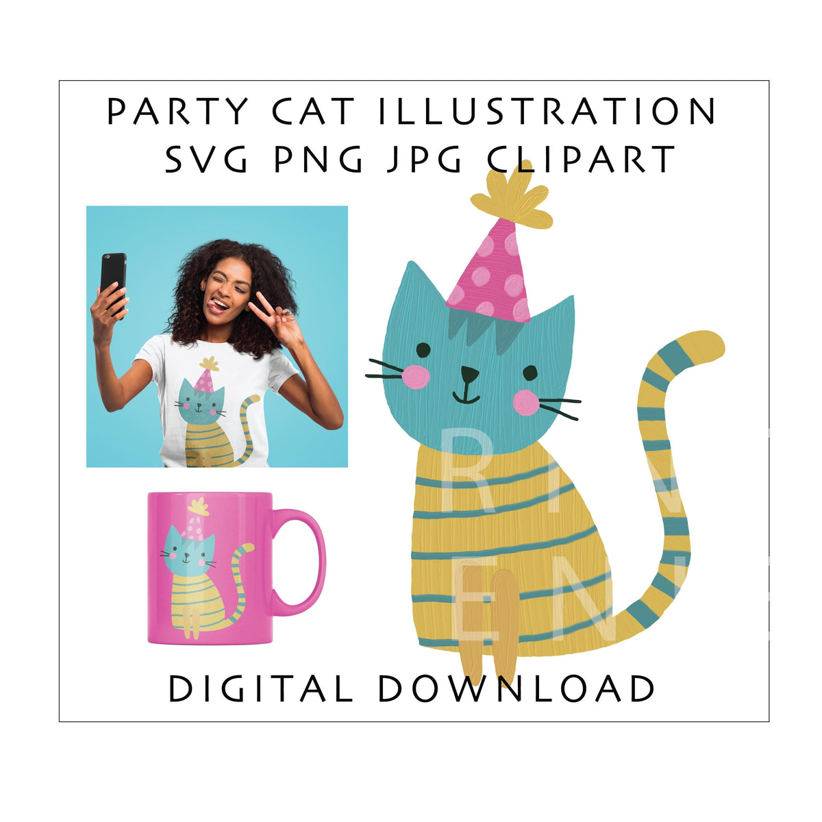 Party Cat SVG PNG JPG | Birthday Cat Clipart