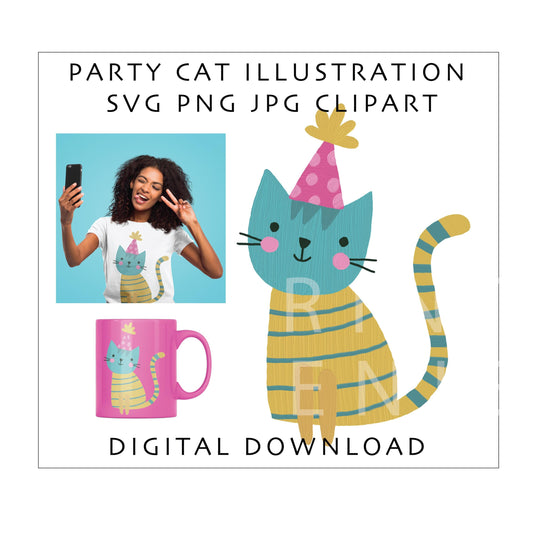 Party Cat SVG PNG JPG | Birthday Cat Clipart