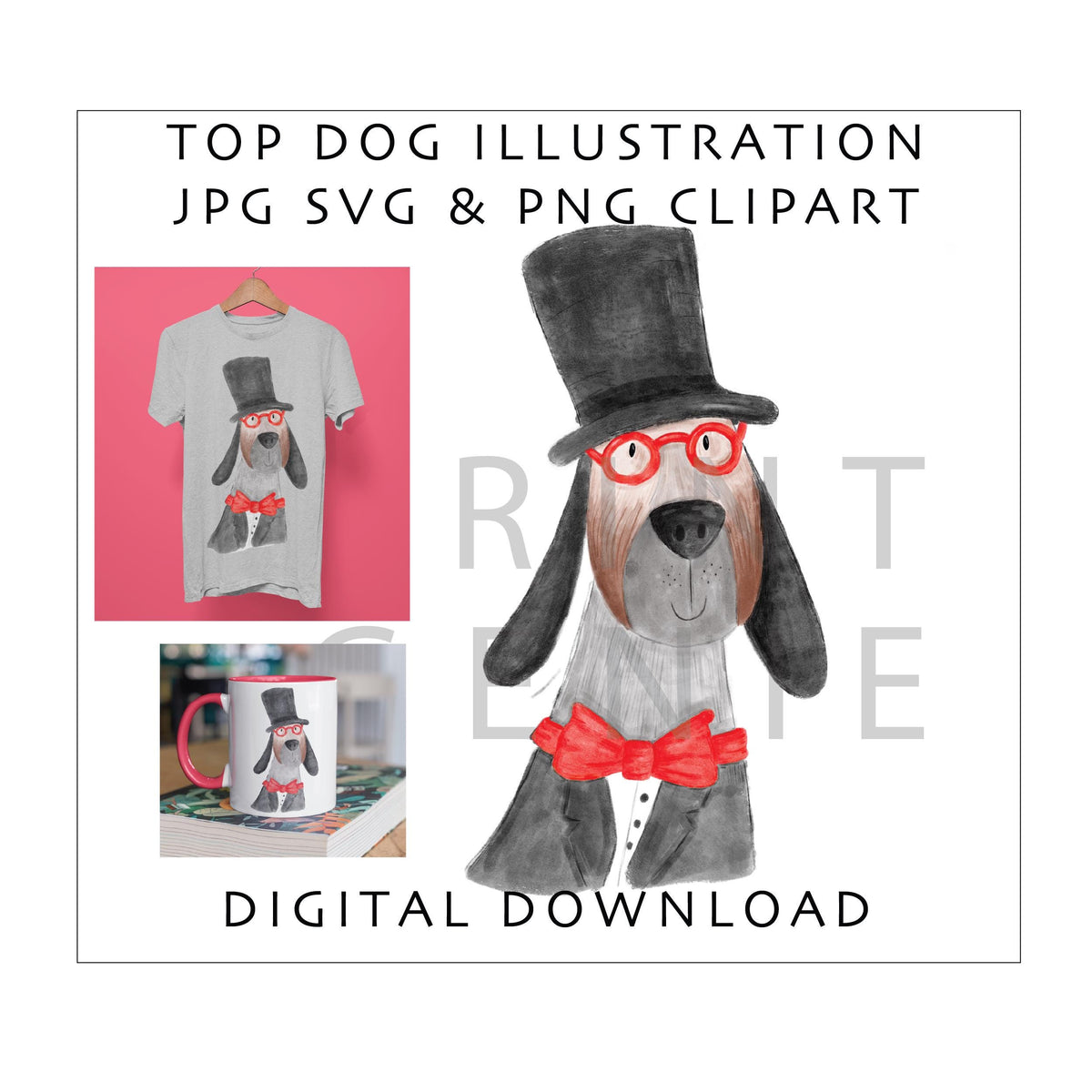 Top Dog Illustration SVG PNG JPG | Funny Dog Clipart