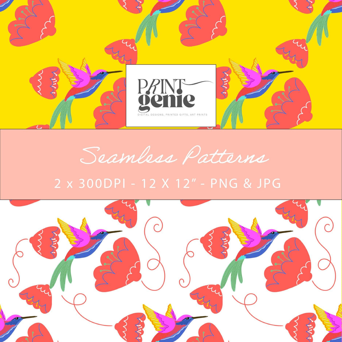 Hummingbird Seamless Pattern | Floral Digital Paper