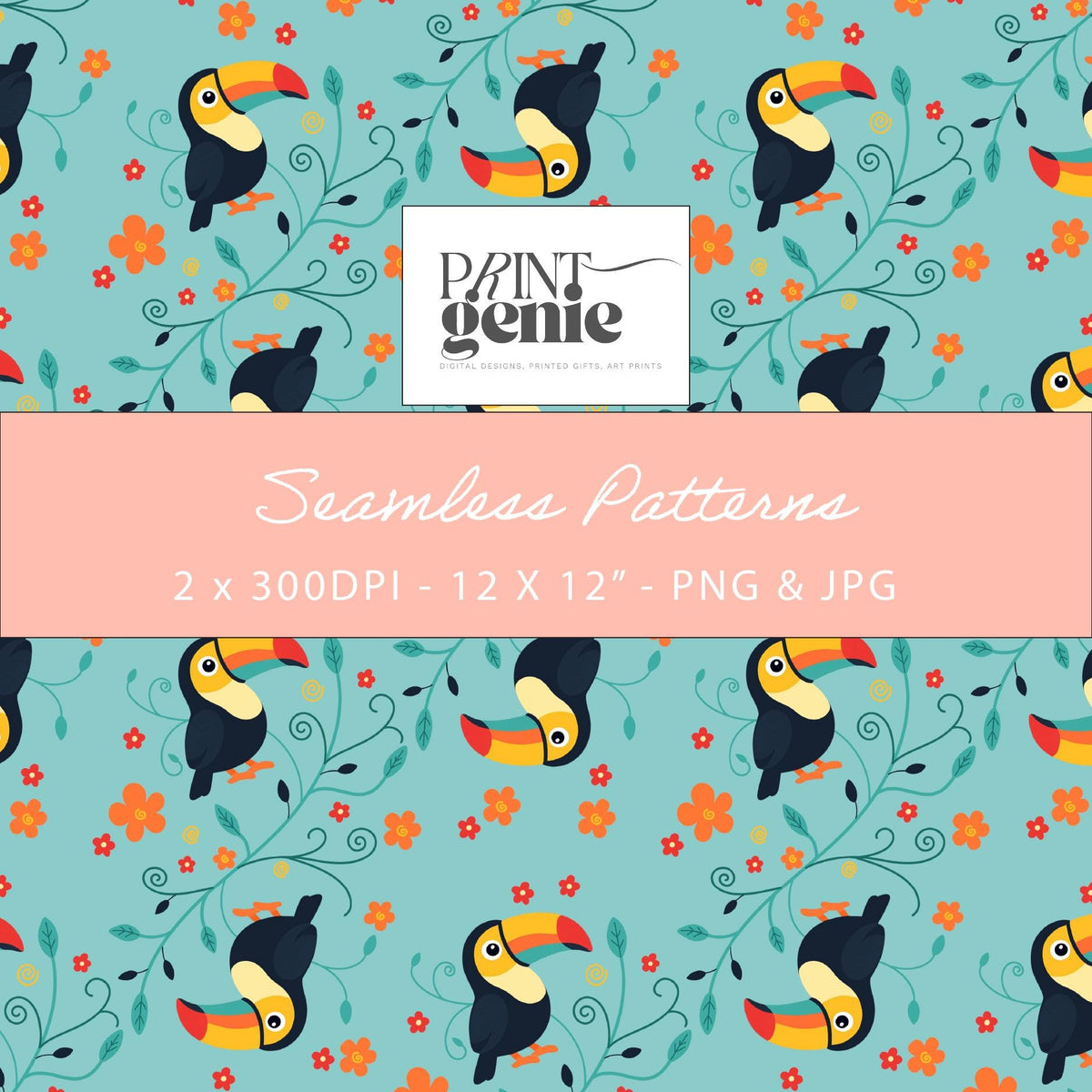 Toucan Seamless Pattern | Tropical Bird Digital Paper