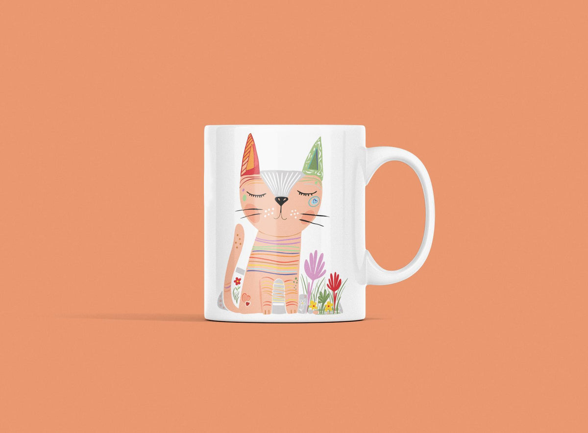 Cute Cat Clipart PNG SVG JPG, Whimsical Floral Cat Illustration